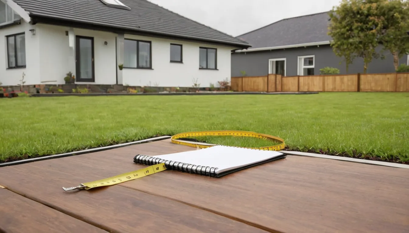 Homeowner measuring a back yard for a new concrete patio in the Salem Lakes area